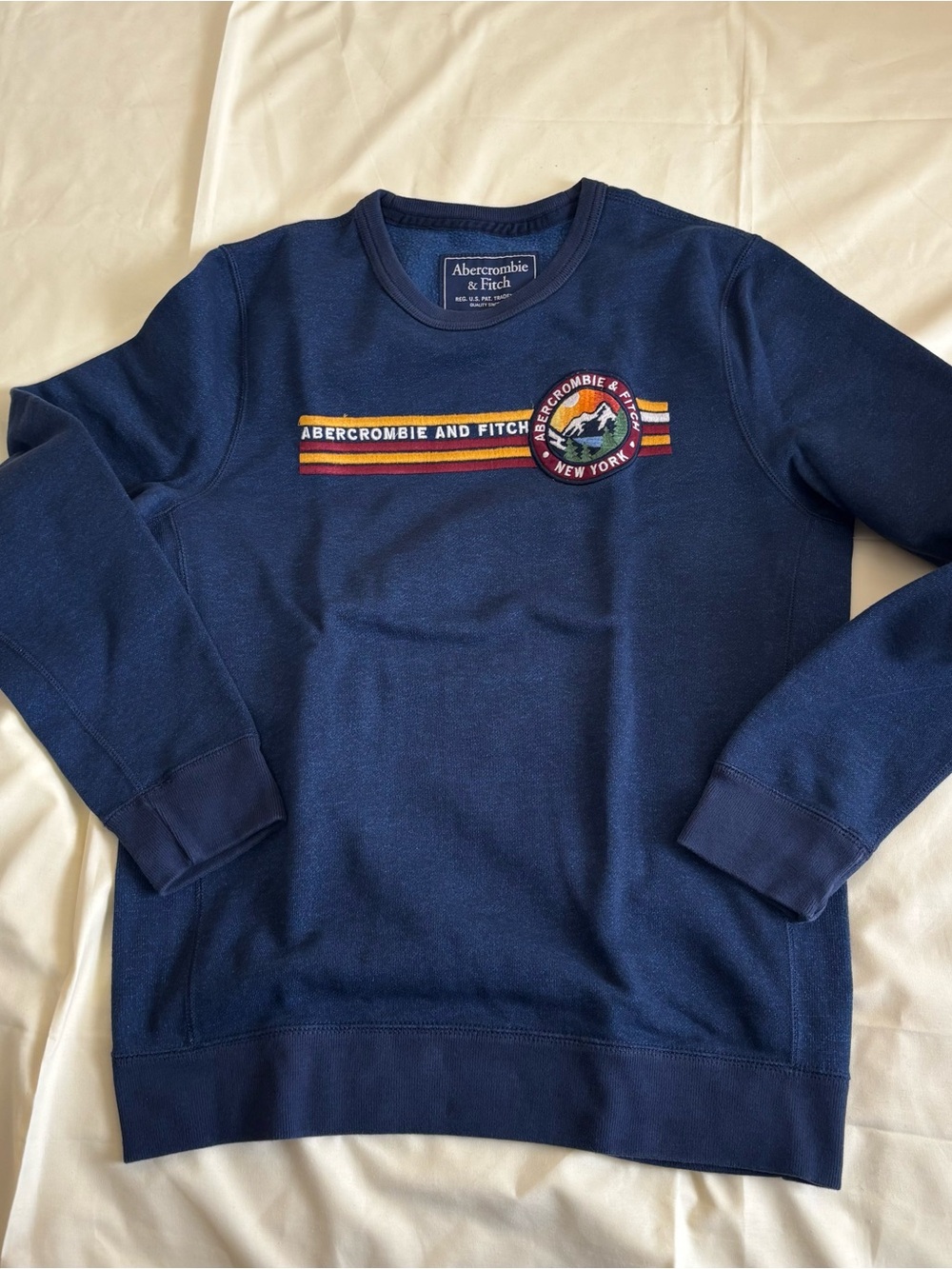 Abercrombie & Fitch Navy Crewneck with Striped Chest Patch
